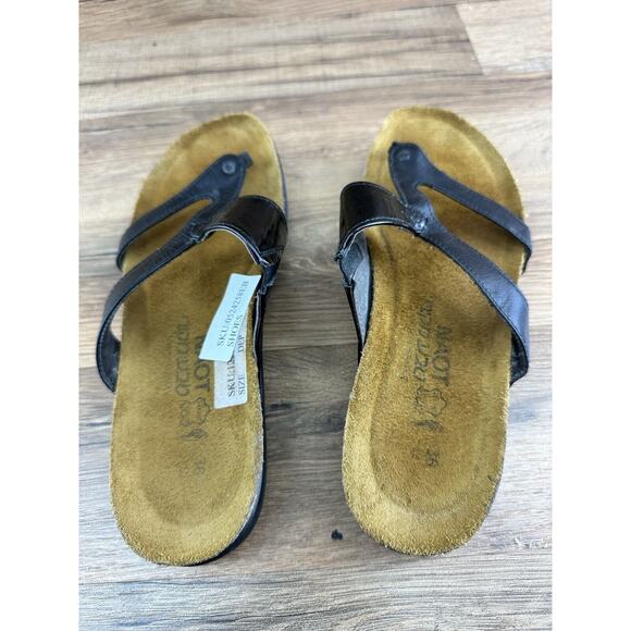 NAOT size 5| 36 Women's Israel Slip-on Thong Sandals Cork Patent Leather - Picture 7 of 7